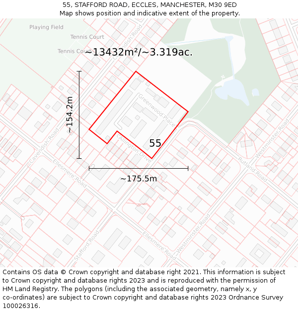 55, STAFFORD ROAD, ECCLES, MANCHESTER, M30 9ED: Plot and title map
