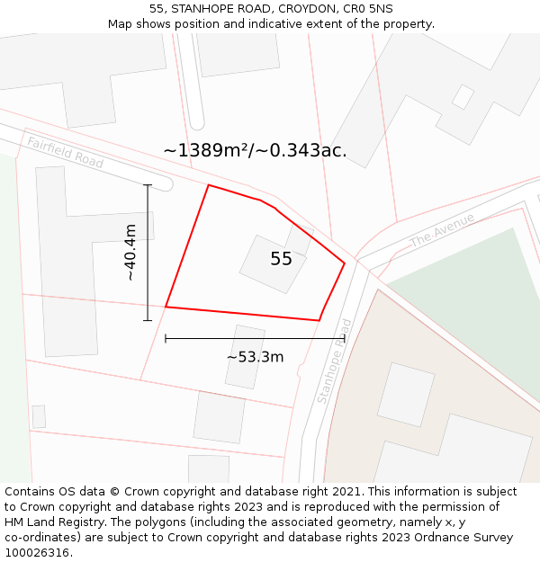 55, STANHOPE ROAD, CROYDON, CR0 5NS: Plot and title map