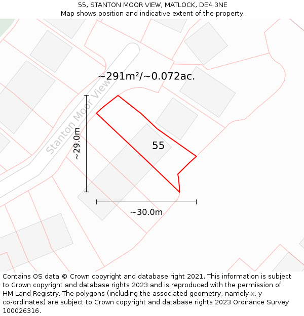 55, STANTON MOOR VIEW, MATLOCK, DE4 3NE: Plot and title map