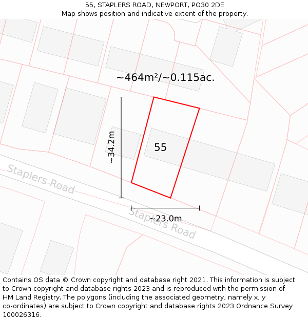 55, STAPLERS ROAD, NEWPORT, PO30 2DE: Plot and title map