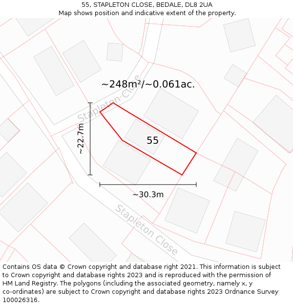 55, STAPLETON CLOSE, BEDALE, DL8 2UA: Plot and title map