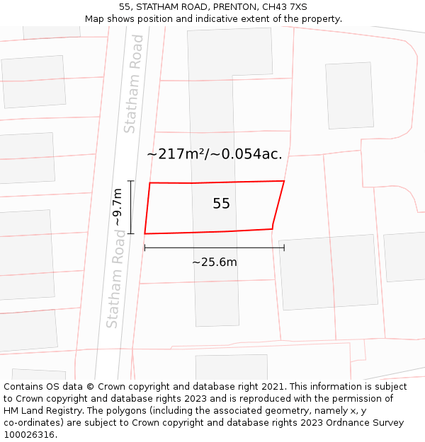 55, STATHAM ROAD, PRENTON, CH43 7XS: Plot and title map