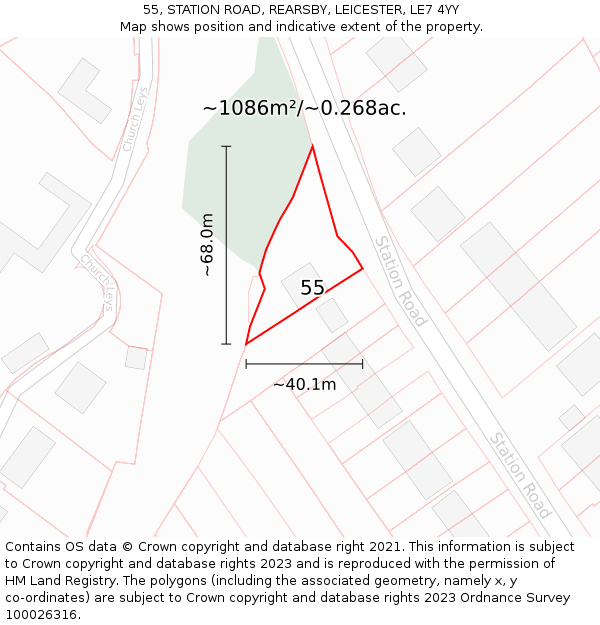 55, STATION ROAD, REARSBY, LEICESTER, LE7 4YY: Plot and title map