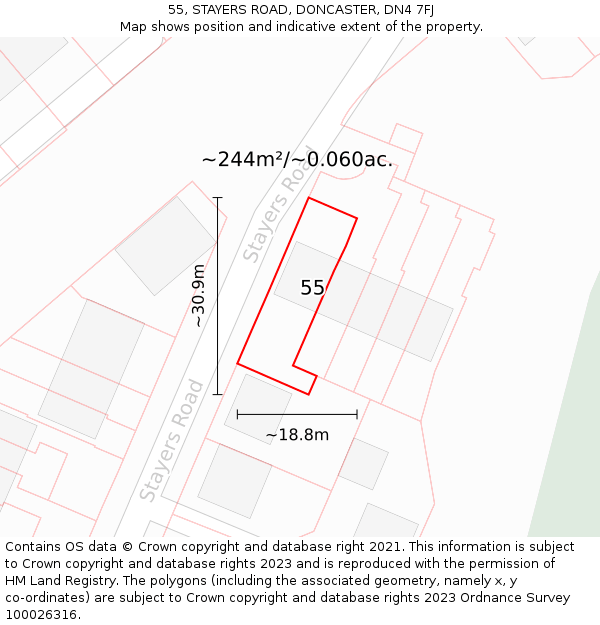 55, STAYERS ROAD, DONCASTER, DN4 7FJ: Plot and title map