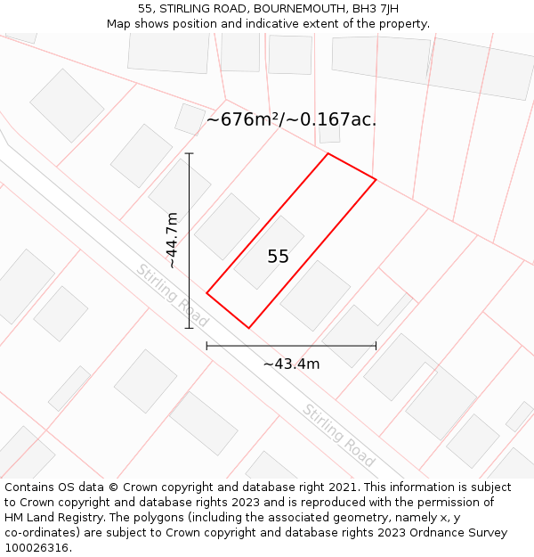55, STIRLING ROAD, BOURNEMOUTH, BH3 7JH: Plot and title map