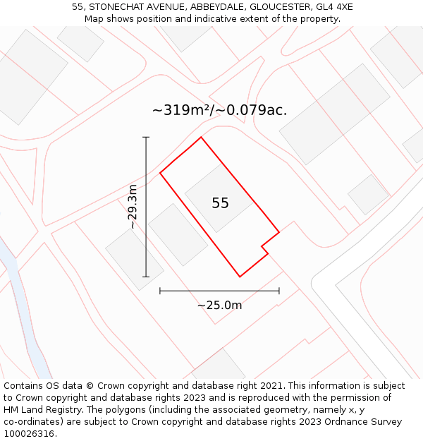 55, STONECHAT AVENUE, ABBEYDALE, GLOUCESTER, GL4 4XE: Plot and title map
