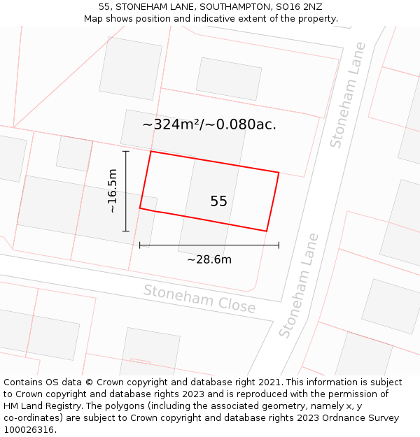55, STONEHAM LANE, SOUTHAMPTON, SO16 2NZ: Plot and title map