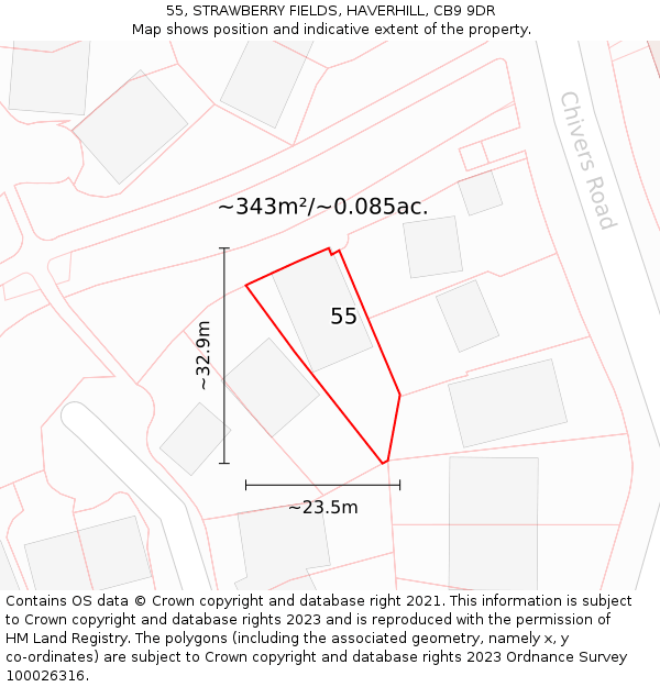 55, STRAWBERRY FIELDS, HAVERHILL, CB9 9DR: Plot and title map