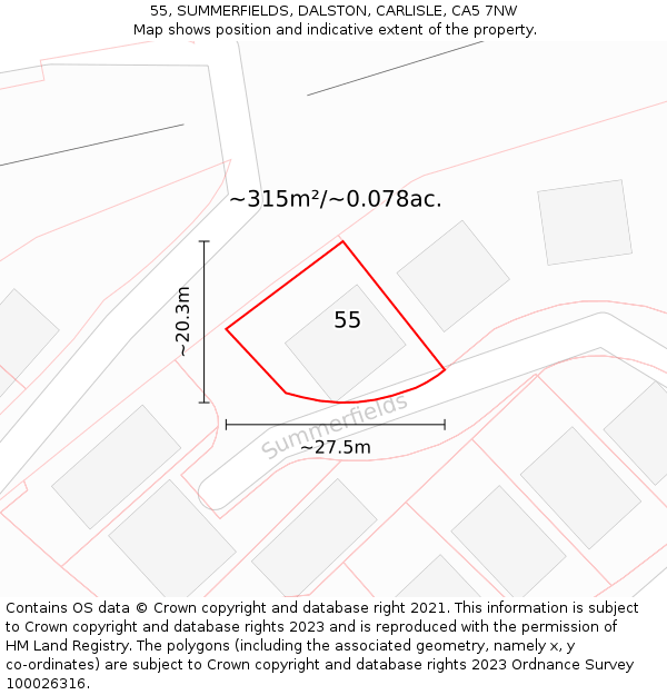 55, SUMMERFIELDS, DALSTON, CARLISLE, CA5 7NW: Plot and title map