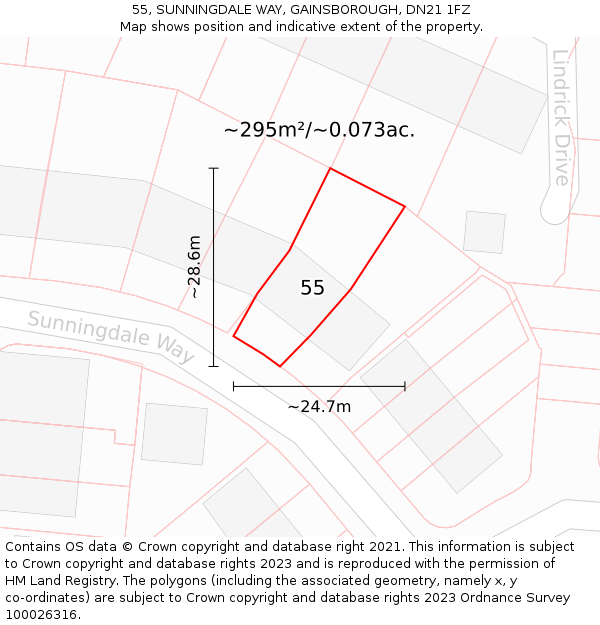 55, SUNNINGDALE WAY, GAINSBOROUGH, DN21 1FZ: Plot and title map