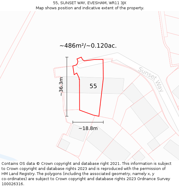 55, SUNSET WAY, EVESHAM, WR11 3JX: Plot and title map