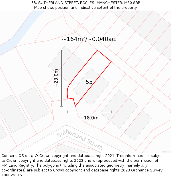 55, SUTHERLAND STREET, ECCLES, MANCHESTER, M30 8BR: Plot and title map