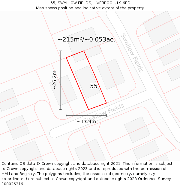 55, SWALLOW FIELDS, LIVERPOOL, L9 6ED: Plot and title map
