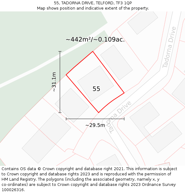 55, TADORNA DRIVE, TELFORD, TF3 1QP: Plot and title map