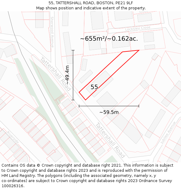 55, TATTERSHALL ROAD, BOSTON, PE21 9LF: Plot and title map