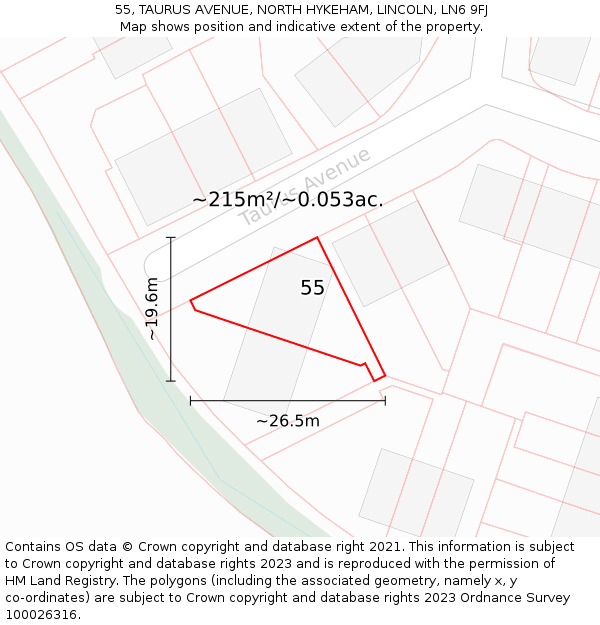 55, TAURUS AVENUE, NORTH HYKEHAM, LINCOLN, LN6 9FJ: Plot and title map