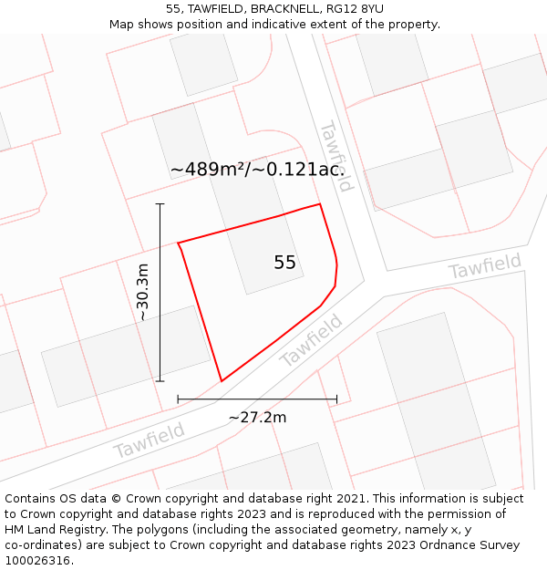 55, TAWFIELD, BRACKNELL, RG12 8YU: Plot and title map