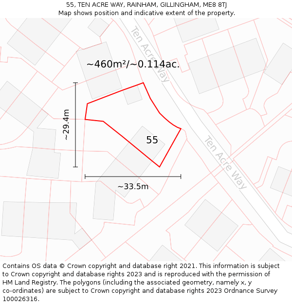 55, TEN ACRE WAY, RAINHAM, GILLINGHAM, ME8 8TJ: Plot and title map