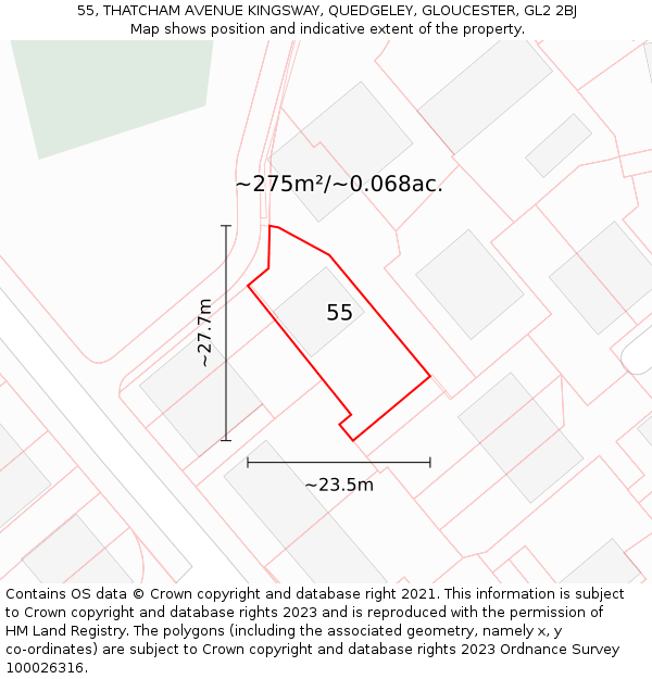 55, THATCHAM AVENUE KINGSWAY, QUEDGELEY, GLOUCESTER, GL2 2BJ: Plot and title map