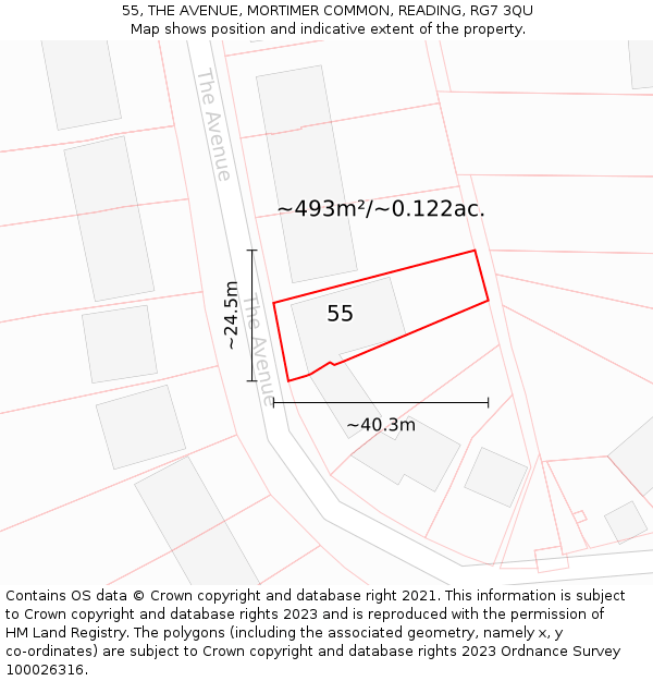 55, THE AVENUE, MORTIMER COMMON, READING, RG7 3QU: Plot and title map