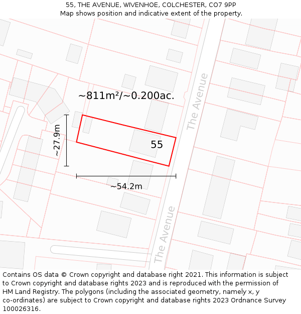 55, THE AVENUE, WIVENHOE, COLCHESTER, CO7 9PP: Plot and title map
