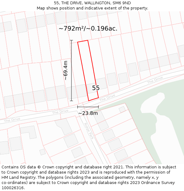 55, THE DRIVE, WALLINGTON, SM6 9ND: Plot and title map