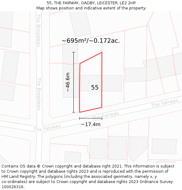 55, THE FAIRWAY, OADBY, LEICESTER, LE2 2HP: Plot and title map
