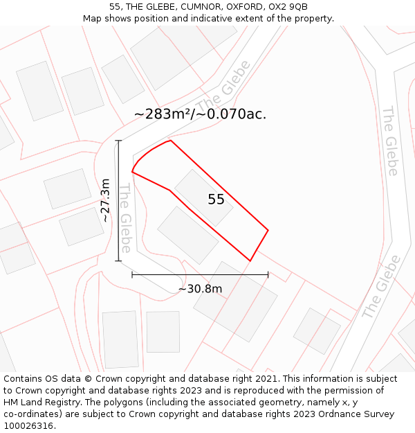 55, THE GLEBE, CUMNOR, OXFORD, OX2 9QB: Plot and title map