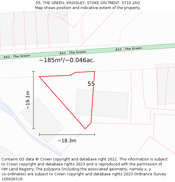 55, THE GREEN, KINGSLEY, STOKE-ON-TRENT, ST10 2AG: Plot and title map