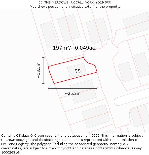 55, THE MEADOWS, RICCALL, YORK, YO19 6RR: Plot and title map