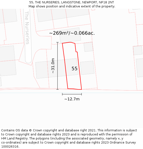 55, THE NURSERIES, LANGSTONE, NEWPORT, NP18 2NT: Plot and title map