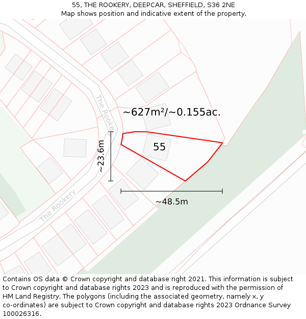 55, THE ROOKERY, DEEPCAR, SHEFFIELD, S36 2NE: Plot and title map