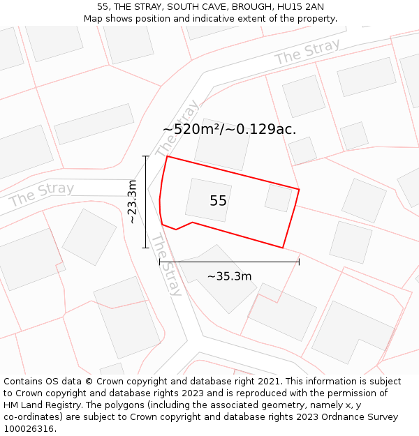 55, THE STRAY, SOUTH CAVE, BROUGH, HU15 2AN: Plot and title map
