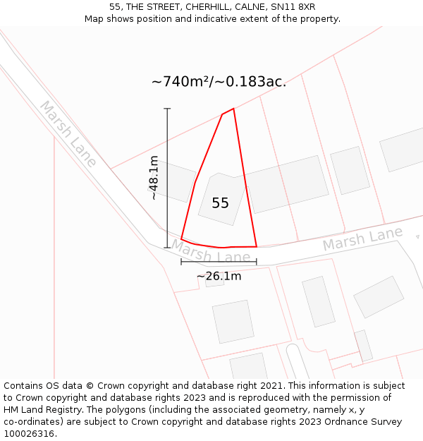 55, THE STREET, CHERHILL, CALNE, SN11 8XR: Plot and title map