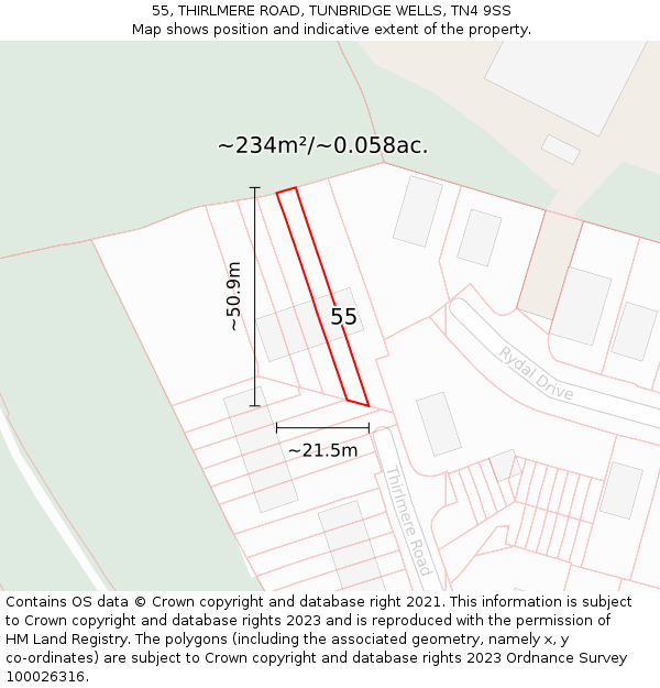 55, THIRLMERE ROAD, TUNBRIDGE WELLS, TN4 9SS: Plot and title map