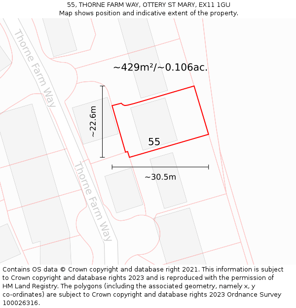 55, THORNE FARM WAY, OTTERY ST MARY, EX11 1GU: Plot and title map