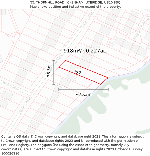 55, THORNHILL ROAD, ICKENHAM, UXBRIDGE, UB10 8SQ: Plot and title map