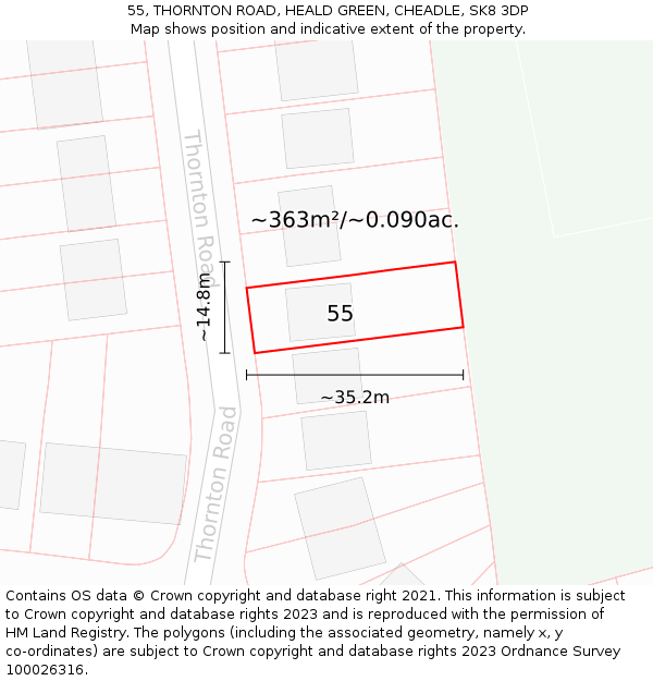 55, THORNTON ROAD, HEALD GREEN, CHEADLE, SK8 3DP: Plot and title map