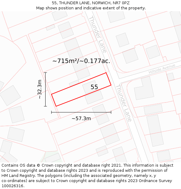 55, THUNDER LANE, NORWICH, NR7 0PZ: Plot and title map