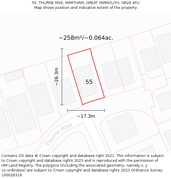 55, THURNE RISE, MARTHAM, GREAT YARMOUTH, NR29 4PU: Plot and title map