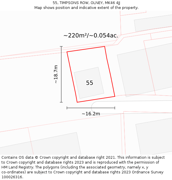 55, TIMPSONS ROW, OLNEY, MK46 4JJ: Plot and title map