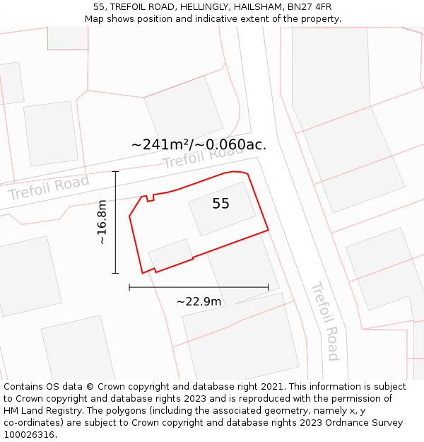 55, TREFOIL ROAD, HELLINGLY, HAILSHAM, BN27 4FR: Plot and title map