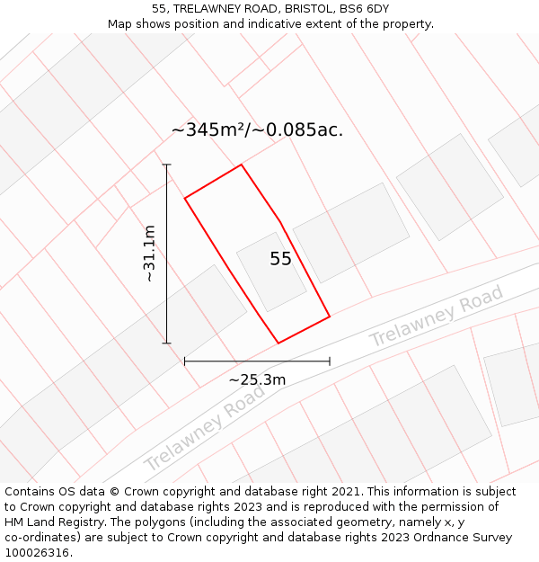 55, TRELAWNEY ROAD, BRISTOL, BS6 6DY: Plot and title map