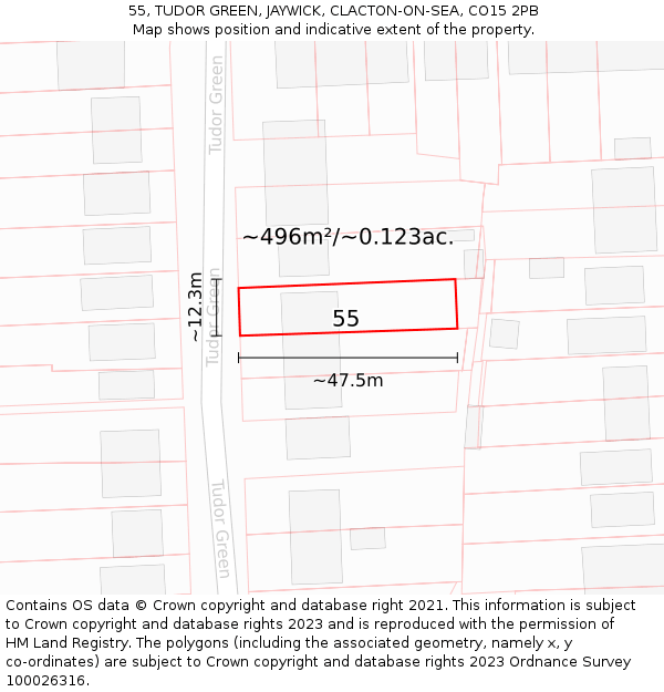 55, TUDOR GREEN, JAYWICK, CLACTON-ON-SEA, CO15 2PB: Plot and title map