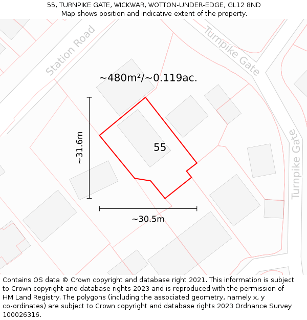 55, TURNPIKE GATE, WICKWAR, WOTTON-UNDER-EDGE, GL12 8ND: Plot and title map