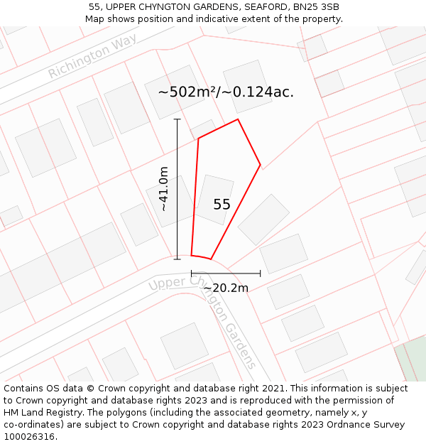55, UPPER CHYNGTON GARDENS, SEAFORD, BN25 3SB: Plot and title map
