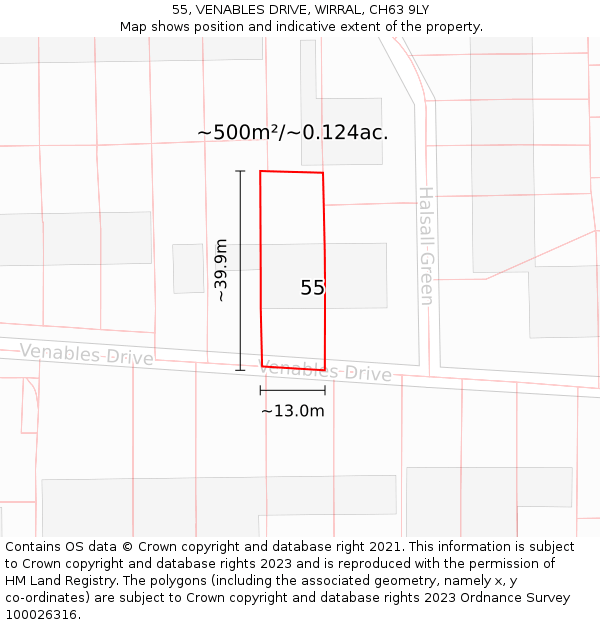 55, VENABLES DRIVE, WIRRAL, CH63 9LY: Plot and title map