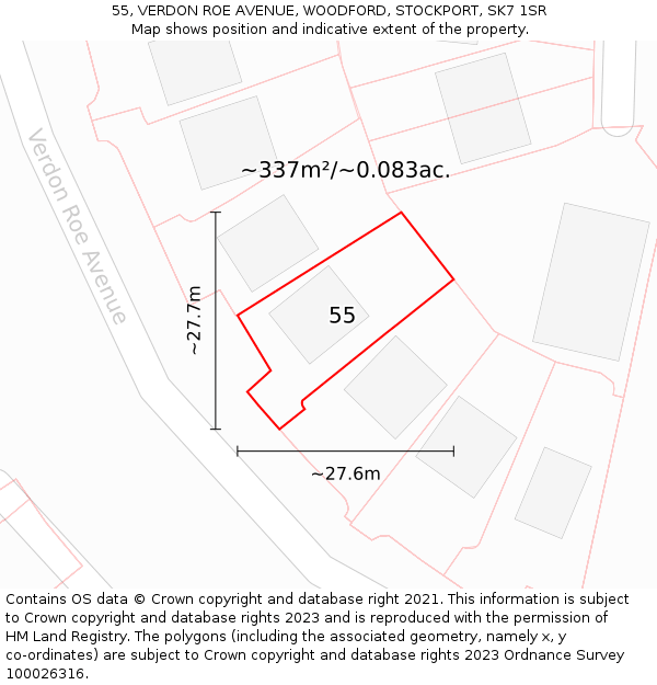 55, VERDON ROE AVENUE, WOODFORD, STOCKPORT, SK7 1SR: Plot and title map