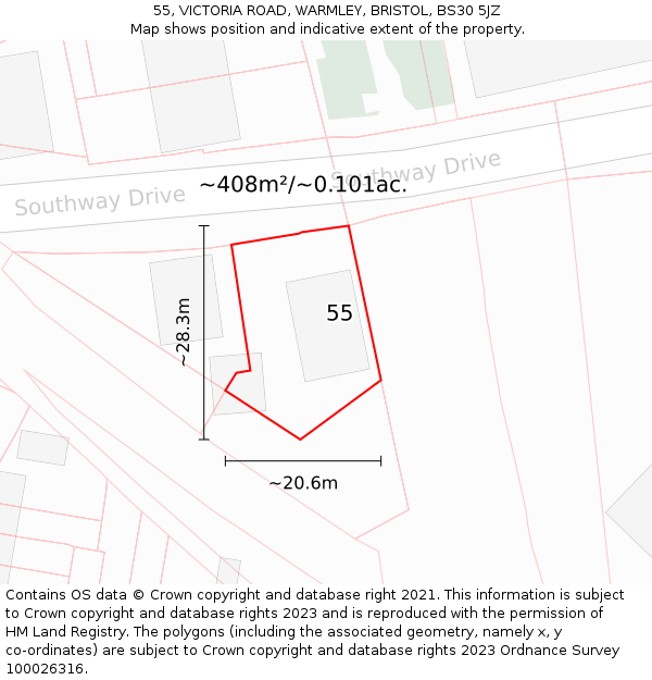 55, VICTORIA ROAD, WARMLEY, BRISTOL, BS30 5JZ: Plot and title map
