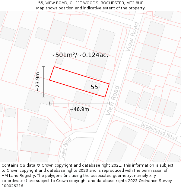 55, VIEW ROAD, CLIFFE WOODS, ROCHESTER, ME3 8UF: Plot and title map